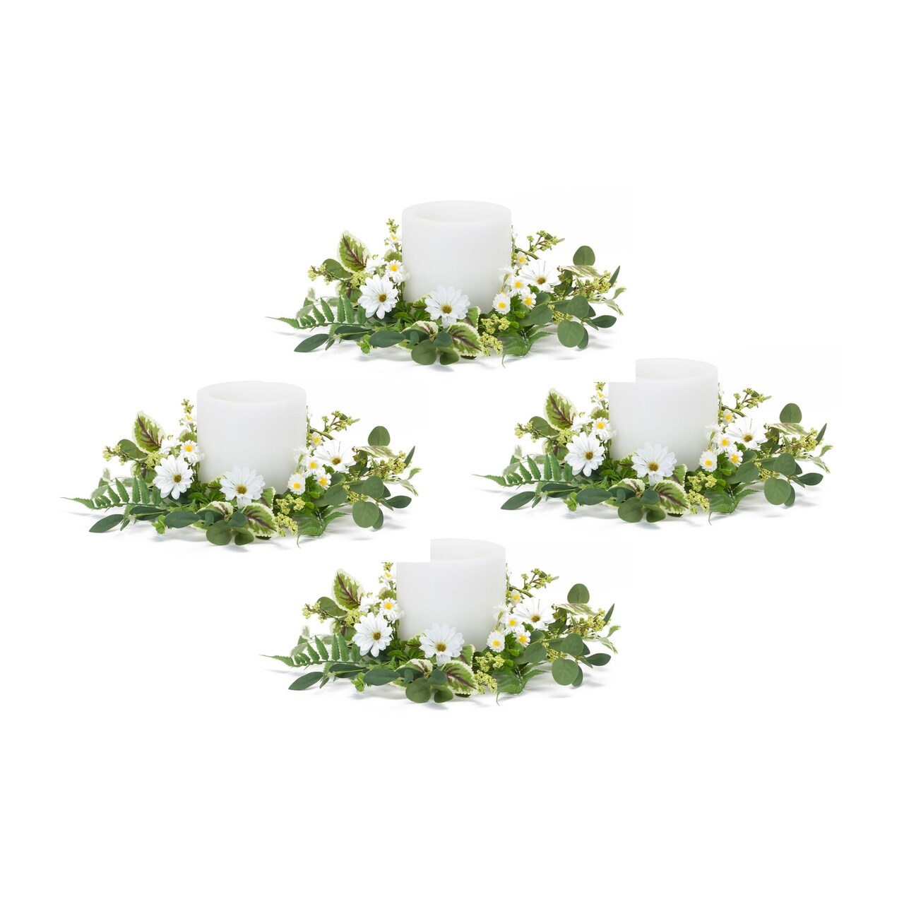 Melrose Set of 4 Mixed Floral Wreath Artificial Candle Rings 17"